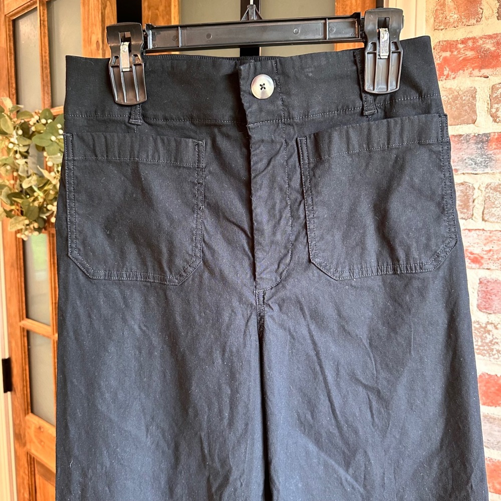 Maeve Colette Pants Women 30 Black Wide Leg Crop Linen Blend High Rise Pocket - Picture 4 of 9